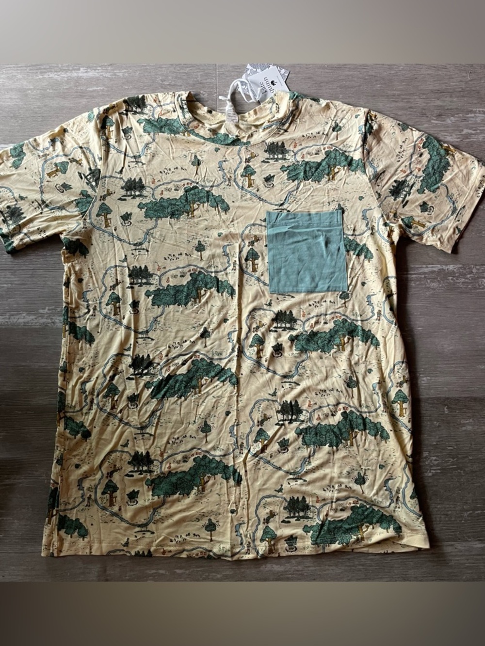 M NWT Kate Quinn Mens Short Sleeve Pocket Tee Tshirt Winnie the Pooh Maps bamboo